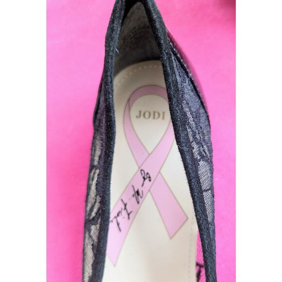 NEW Marc Fisher Jodi Black Leather Ballet Flats Floral Lace Cap Toe Bow Size 5.5 - Picture 8 of 12